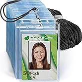 EcoEarth - 3x4 Vertical ID Badge Holder with Lanyard - Premium 50 PK, Black - Bulk Name Badge Holder and Lanyards Set - Clear Card Identification Tag Set