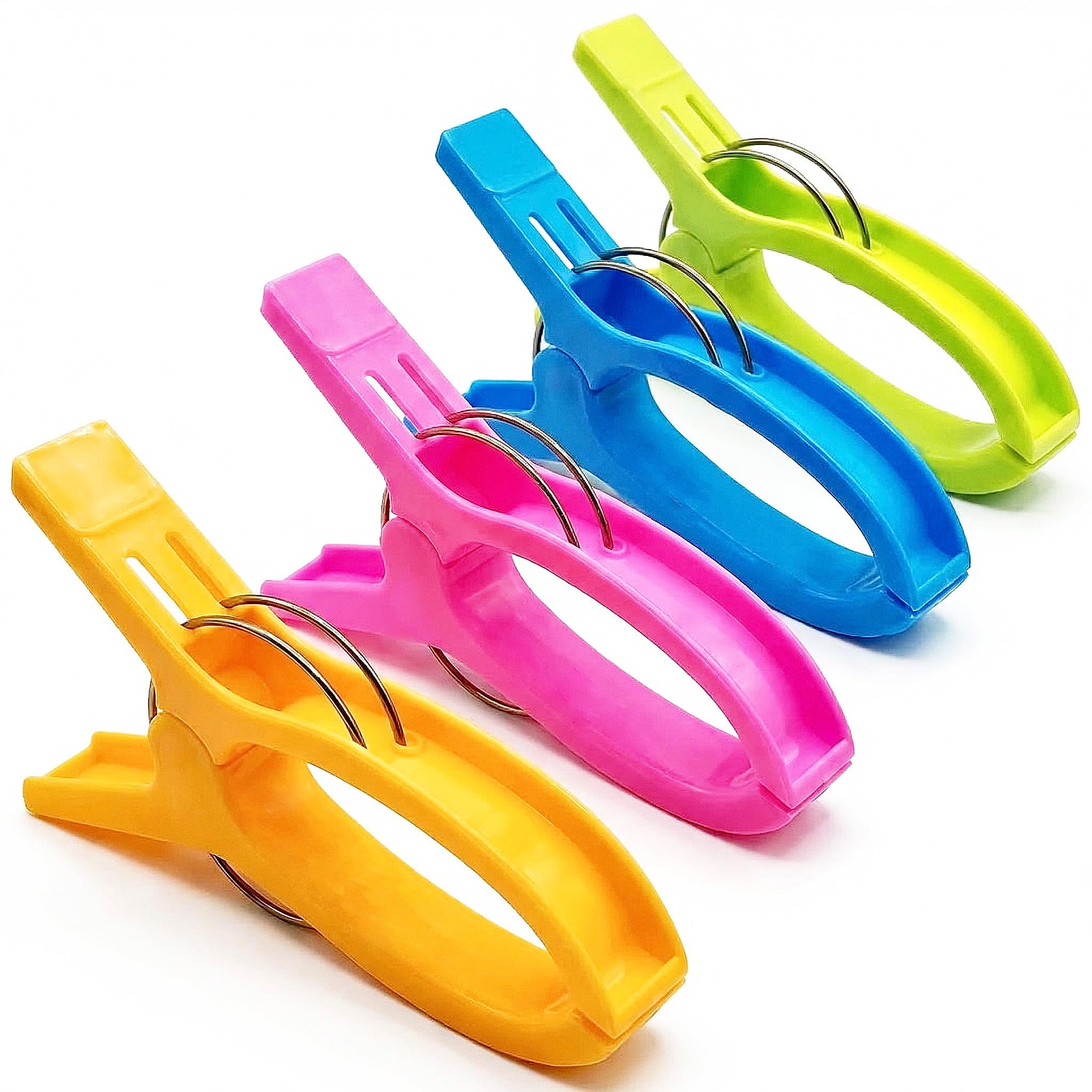 Bonilife Beach Towel Clips, 4 Pcs Extra Large Plastic Laundry Clips, Colorful Towel Pegs for Sun Loungers, Sunbeds, Pool Chairs, Heavy-Duty Clothes Pegs for Quilt, Blankets, Laundry, Windproof
