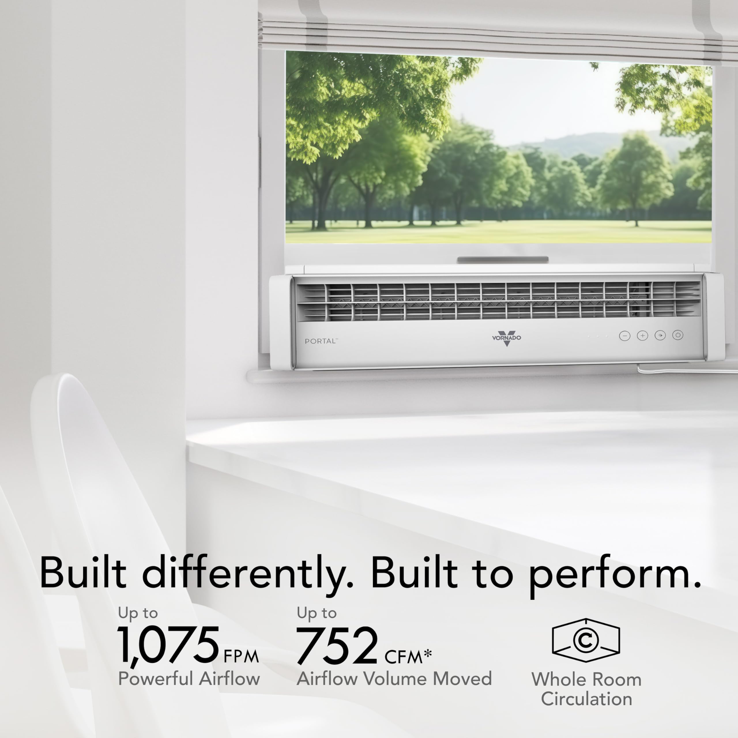 Vornado PORTAL® Window Fan with 3 Speeds, Reversible Exhaust Mode, Weather Resistant, Window Fan For Kitchen, Bedroom, Home, Low Profile, White