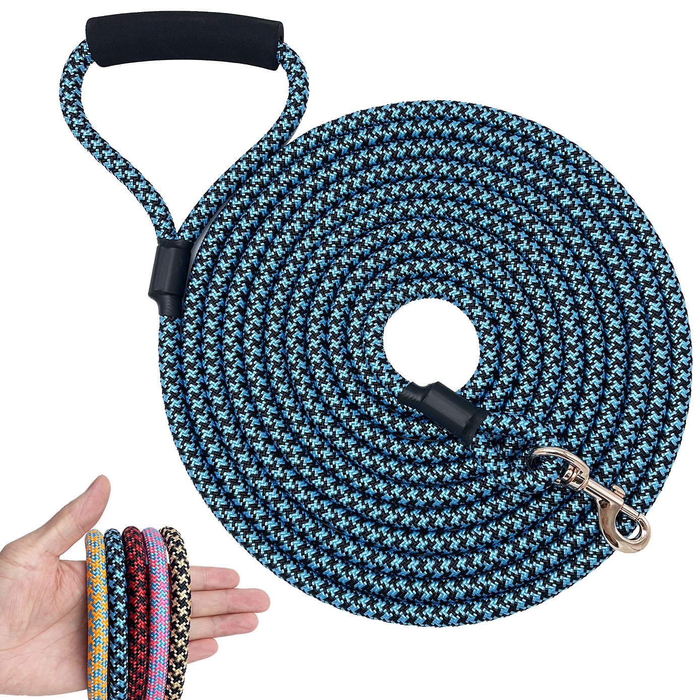 Shorven Nylon Strong Dog Rope Lead Leash Training Dog Lead with Soft Handle Blue/Black (Dia:0.5" 30FT)