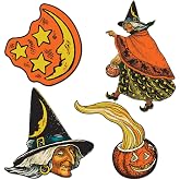 Beistle Vintage Halloween Cutouts, 4 Count, Retro-Inspired Witches and Moons, Classic Wall and Window Decorations for Haunted House and Party Displays, 6.5&rdquo; - 10.5&rdquo;