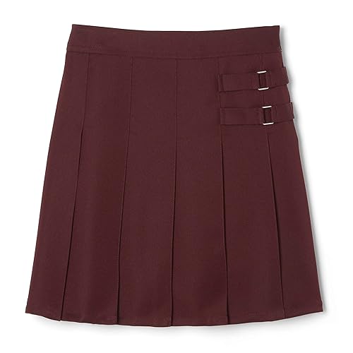 French Toast girls Adjustable Waist Two-tab Pleated-front Scooter Skirt, Burgundy, 12 US