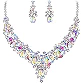 EVER FAITH Women's Crystal Elegant Bridal Floral Cluster Teardrop Statement Necklace Earrings Set