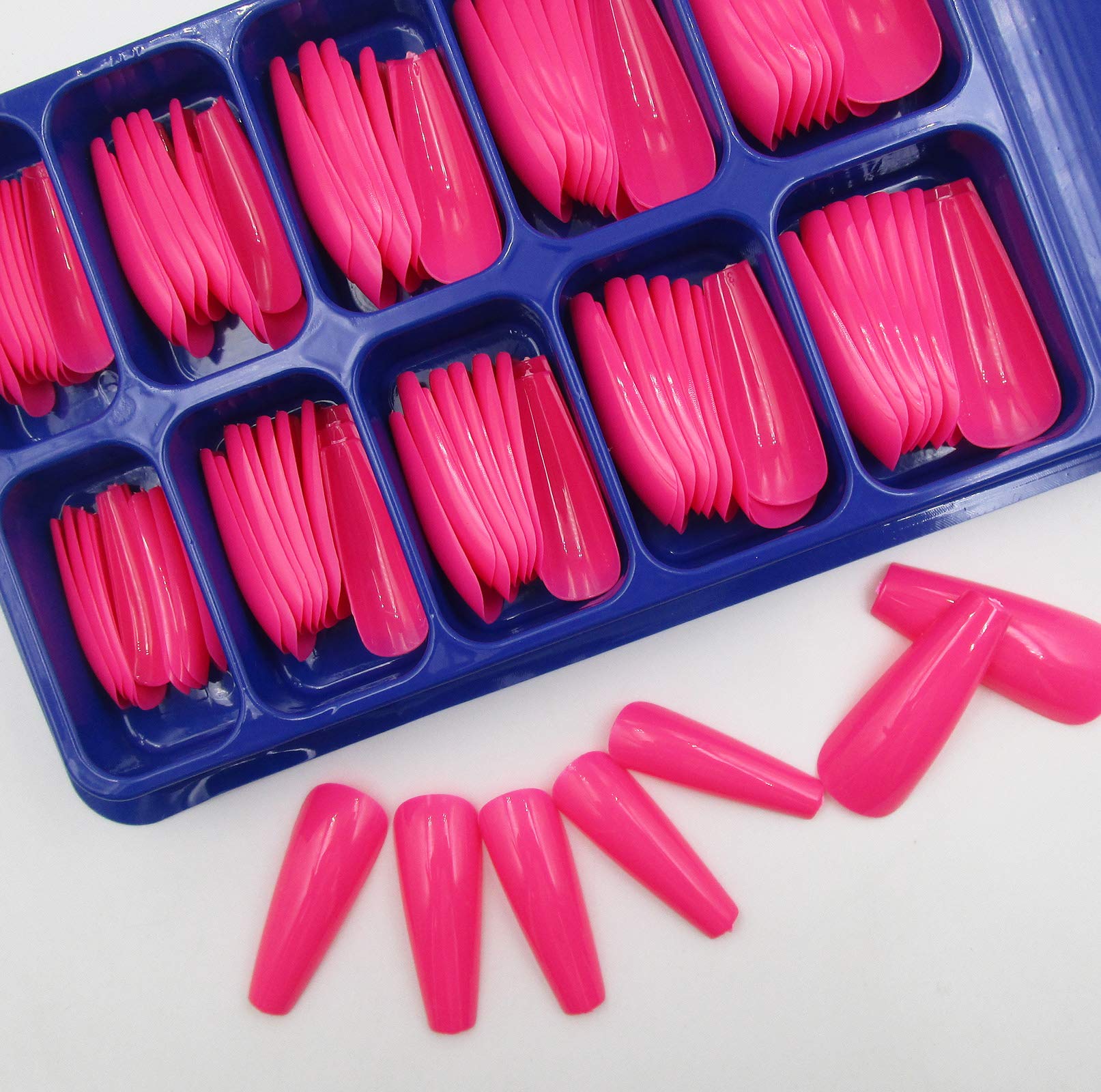 100pc Colored Long Coffin False Nails Artificial Acrylic Tips Ballerina Shape XL Press on Fake Nails Manicure Fingernail DIY Decor for Women Girls (Rose Red) - Image 3