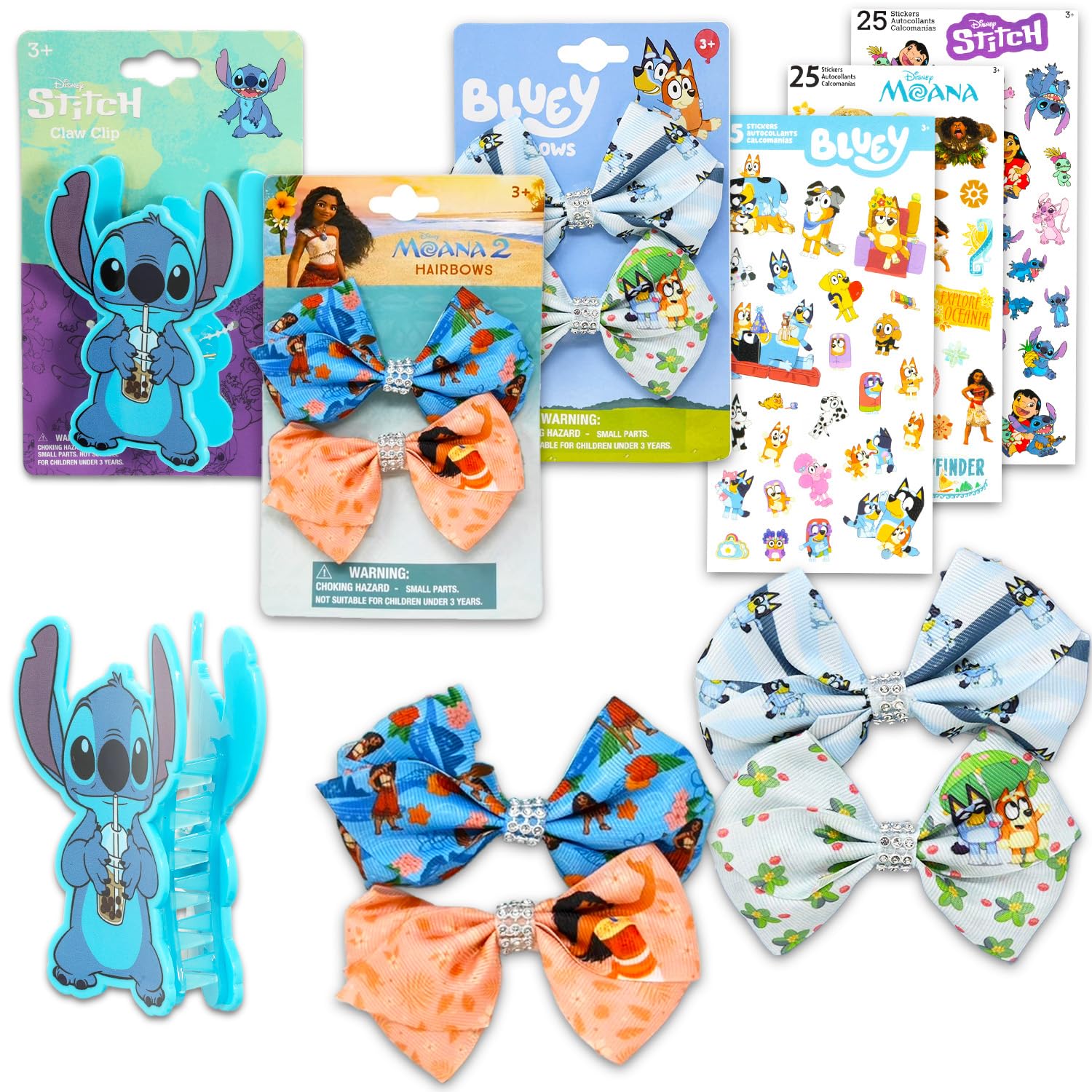 Photo 1 of Disney Hair Bows Assortment Set for Girls - Bundle of Bluey, Moana, Stitch Accessories, and More | Disney Bluey Hair Accessories for Kids, Women