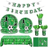Cecnamt Soccer Birthday Decorations, 170 Pcs Soccer Party Decorations Including Banner, Plates, Cups, Napkins, Cutlery, Straws and Tablecloths, Serves 24