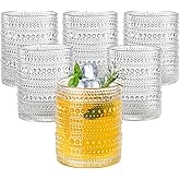 Amyoole 12oz Hobnail Drinking Glasses Set of 6,Clear Vintage Glassware Embossed Water Tumbler,Cocktail Glass Cups for Beer,Whiskey,Juice and Various Mixed Drinks