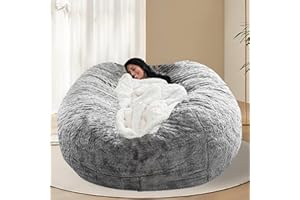 BCU 7FT Big Bean Bag for Adults Kids Without Filling Oversized Bean Bag Chair Cover for Stuffed Animal Storage, Grey