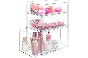 Homecor Stackable Storage Drawers Set of 4, Makeup Cosmetic Organizer Countertop, Clear Bathroom Organizers and Storage For Vanity, Undersink, Kitchen Organization (L+M+2S)