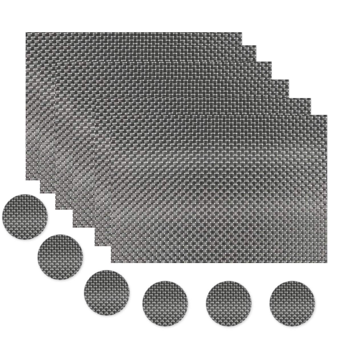 ZhengYue Washable Vinyl Placemats and Coasters Set of 6 Grey Table Mats