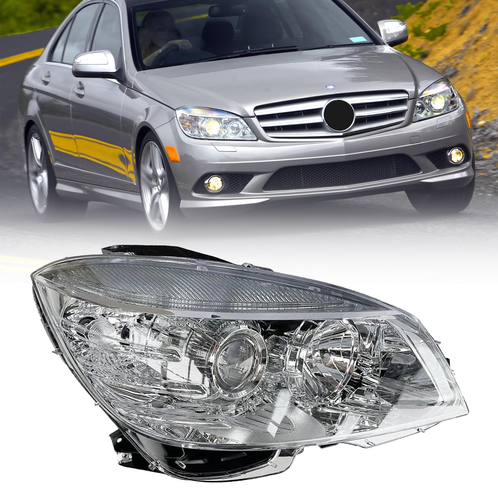Photo 1 of * HEADLIGHTS NOT SECURE WITHIN THEIR HOUSING, MAY BE EASY FIX BUT UNSURE * DIBON AUTO Headlight Compatible for Mercedes Benz W204 C Class C300 C230 C350 2008 2009 2010 2011 Headlamp (Right Side)