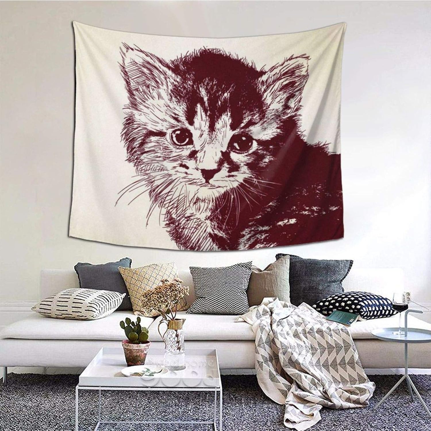 Tapestry with Cat Pattern Wall Hanging Romantic for Home Tapestry Décor
