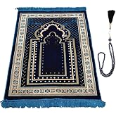 KRAAT STES Turkish Muslim Prayer Rug, Mat with Beads for Men Women, Ramadan Hajj Gift (Blue)