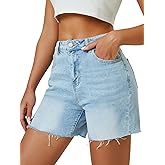 AUWUKA Womens High Waist Jean Shorts Wide Straight Leg Microelastic Long Denim Mom Shorts