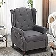 Consofa Wingback Recliner with Massage and Heat, Wingback Chair Tufted Fabric Push Back Recliner Chair for Living Room, Vintage Wingback Recliner with Remote Control, Padded Cushion, Wooden Legs