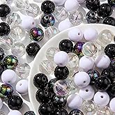ANCADN 16mm Acrylic Beads Black White Bead Chunk Bubblegum Beads DIY Beading Hairband Bracelets Necklace Craft for DIY Jewelry Making (Blackwhite)