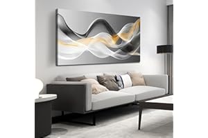 JuhaiArt Abstract Wall Art White Wall Decor for Living Room Office Large Black Canvas Art Picture Gold Artwork 29" x 59" Modern Prints