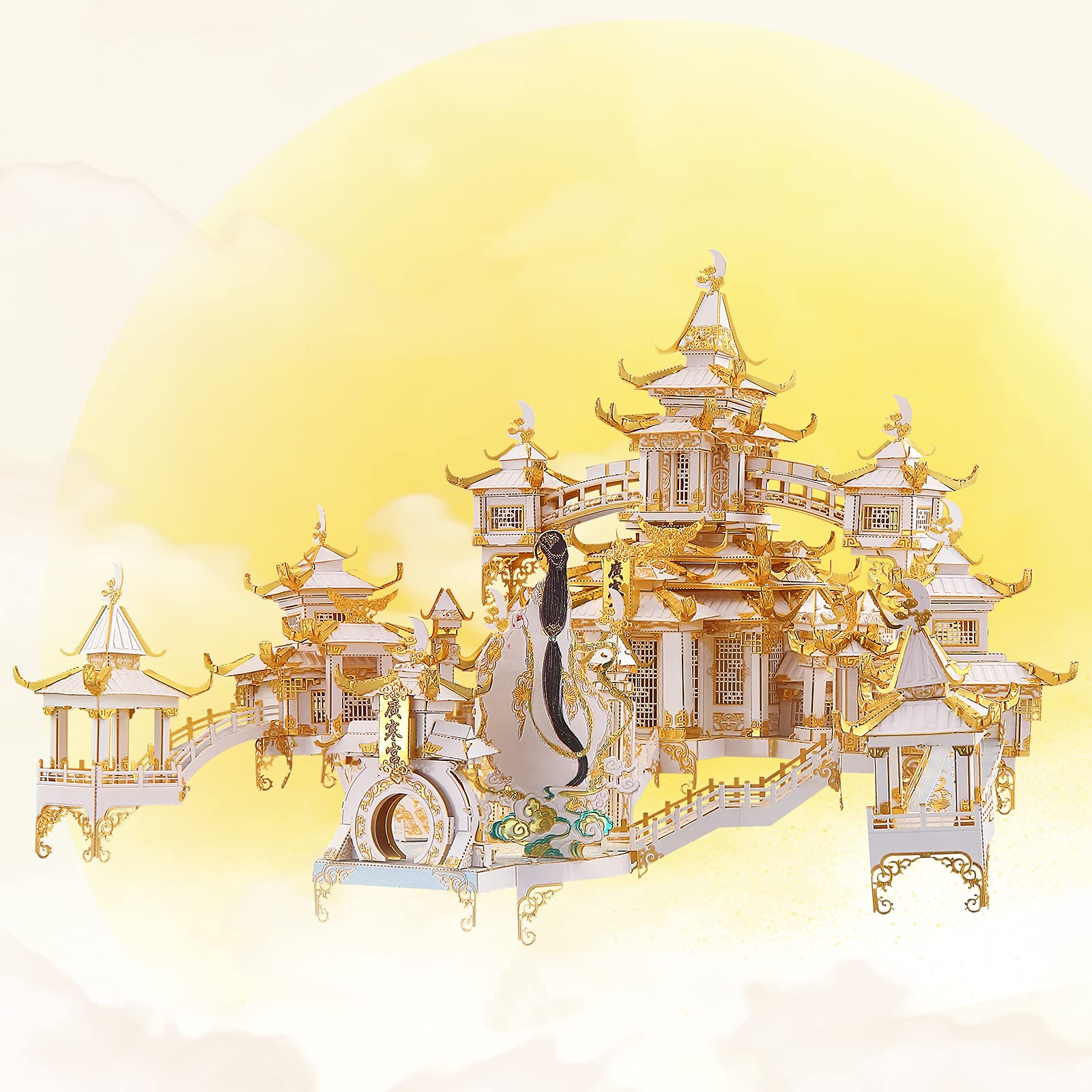 Piececool 3D Metal Puzzles for Adults, The Moon Palace 3D Metal Models Kits, Chinese Architecture Building Kits, Brain Teaser 3D Puzzles for Teens DIY Craft Kits, Great Birthday Gifts, 429 Pcs