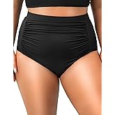 Curvtide Womens Plus Size Bathing Suit Swim Bottoms Tummy Control Black High Waisted Bikini Swimming Bottoms Full Coverage XL