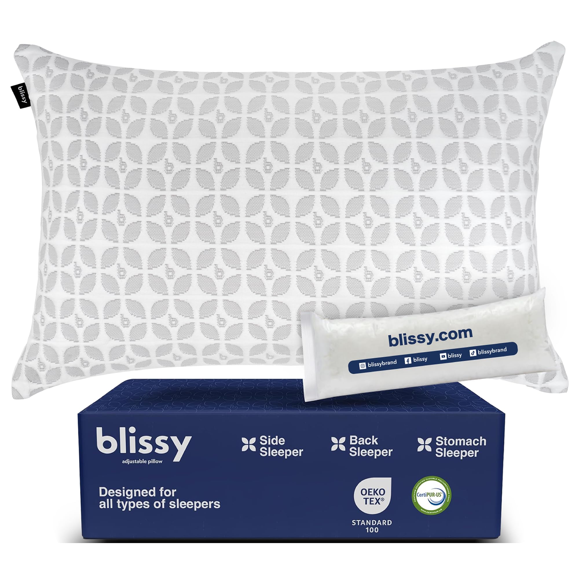 Photo 1 of BLISSY 100% Adjustable Memory Foam Pillow with Cooling Technology (Queen Size) - Oeko-TEX & CertiPUR-US - Cooling Shredded Memory Foam Neck & Body Bed Pillow for Stomach, Side & Back Sleeping