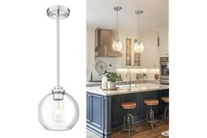 JAZAVA Globe Pendant Light Fixture, 8'' Modern Brushed Nickel Hanging Light with Clear Glass for Kitchen Island Dining Room Bedroom Hallway Foyer (1 Pack), PL101BN-L