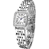 FORSINING Classic Square Watches for Women with Crystal Accents and Stainless Steel, Roman Numerals Ladies Casual Dress Watch