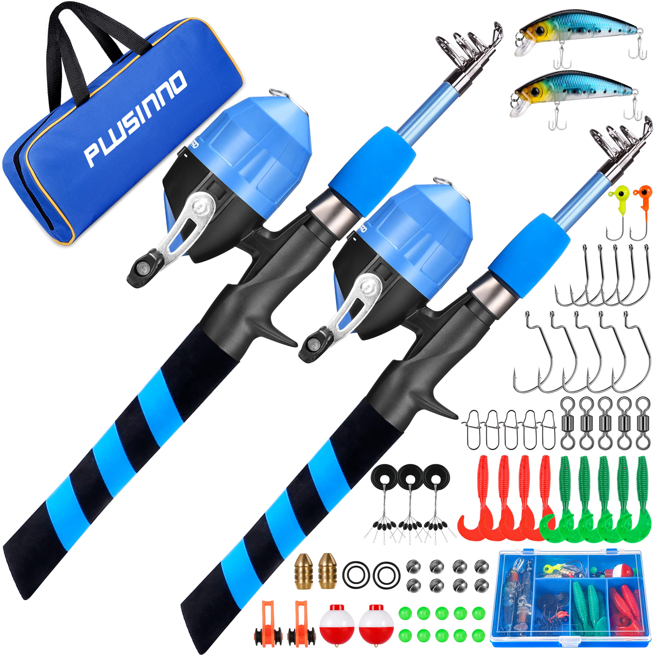 Photo 1 of ***(PARTS ONLY/ MISSING PARTS/ NON FUNCTIONAL)***PLUSINNO Kids Fishing Pole, Portable Telescopic Fishing Rod and Reel Combo Kit - with Spincast Fishing Reel Tackle Box for Boys, Girls, Youth (2pack Blue, 1.2M 3.94Ft)