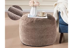 WSOFRLAC Round Pouf Ottoman 20"x15" Bean Bag Ottoman Soft Top Comfortable Small Foot Stool Foot Rest Pouf Brown Tall Footstool Ottomans Round Hassock Fluffy Boho Furniture Small Ottomans for Living Room