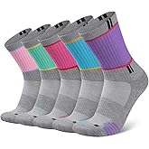 COOPLUS Womens Athletic Crew Socks Performance Cushioned Outdoor Hiking Moisture Wicking Socks (5 Pairs)