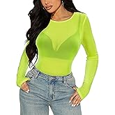 Women's Mesh Tops Sheer Long Sleeve Tee Shirts Bodycon See Through Blouse Clubwear
