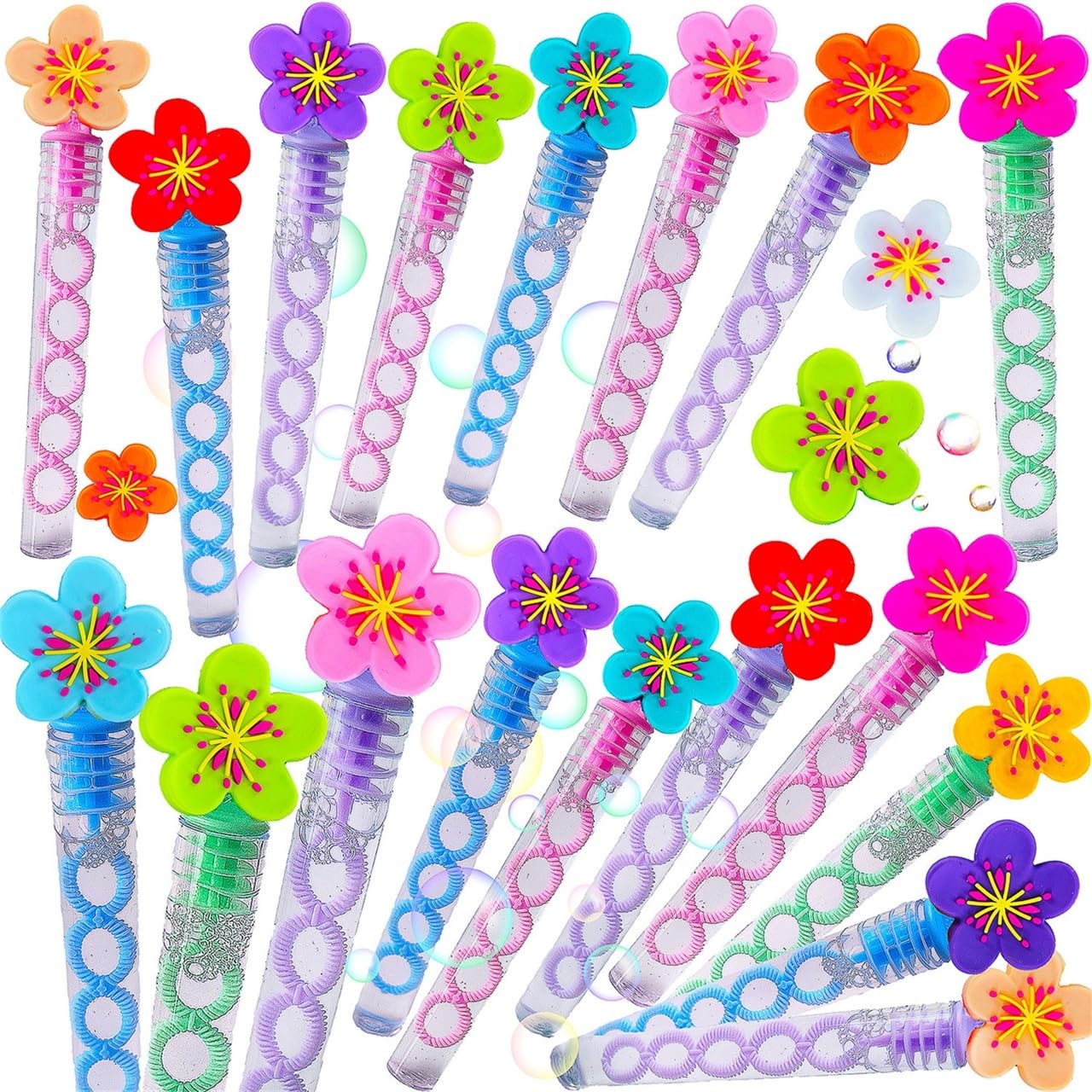 Photo 1 of 24 Packs Mini Bulk Flower Bubble Wands for School Beach Pool Theme Summer Party Supplies