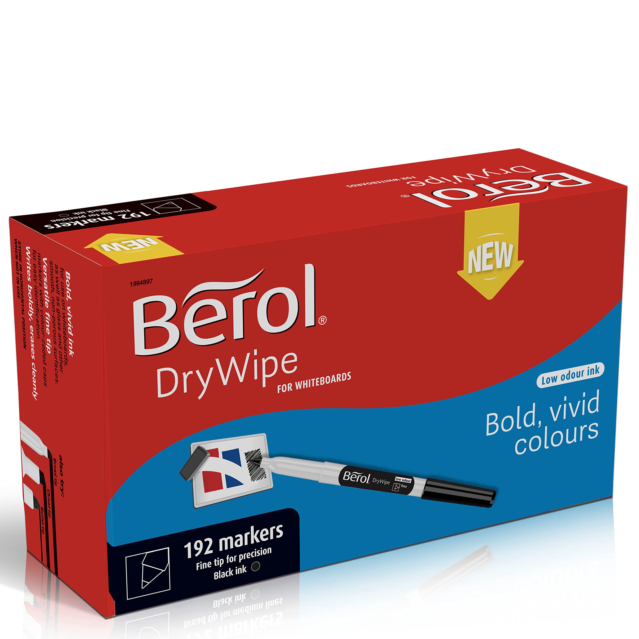 Berol Dry Wipe Whiteboard Marker Pens Fine Tip Black Low-Odour Ink 192 Dry Erase Markers