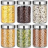 Teecyhooo 6 Pcs 34 oz Clear Glass Canister Set with Stainless Steel Lids, Food Storage Containers for Kitchen & Pantry Storage, Dry Foods Including Flour Sugar Coffee Rice Tea Spices Herbs