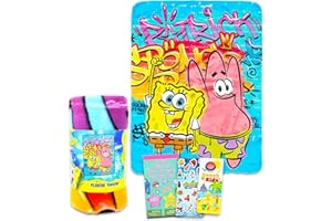 Nickelodeon Spongebob Throw Blanket Bundle - Spongebob Squarepants Kids and Teens Blanket for Bedroom Decor Plus Stickers, Mo