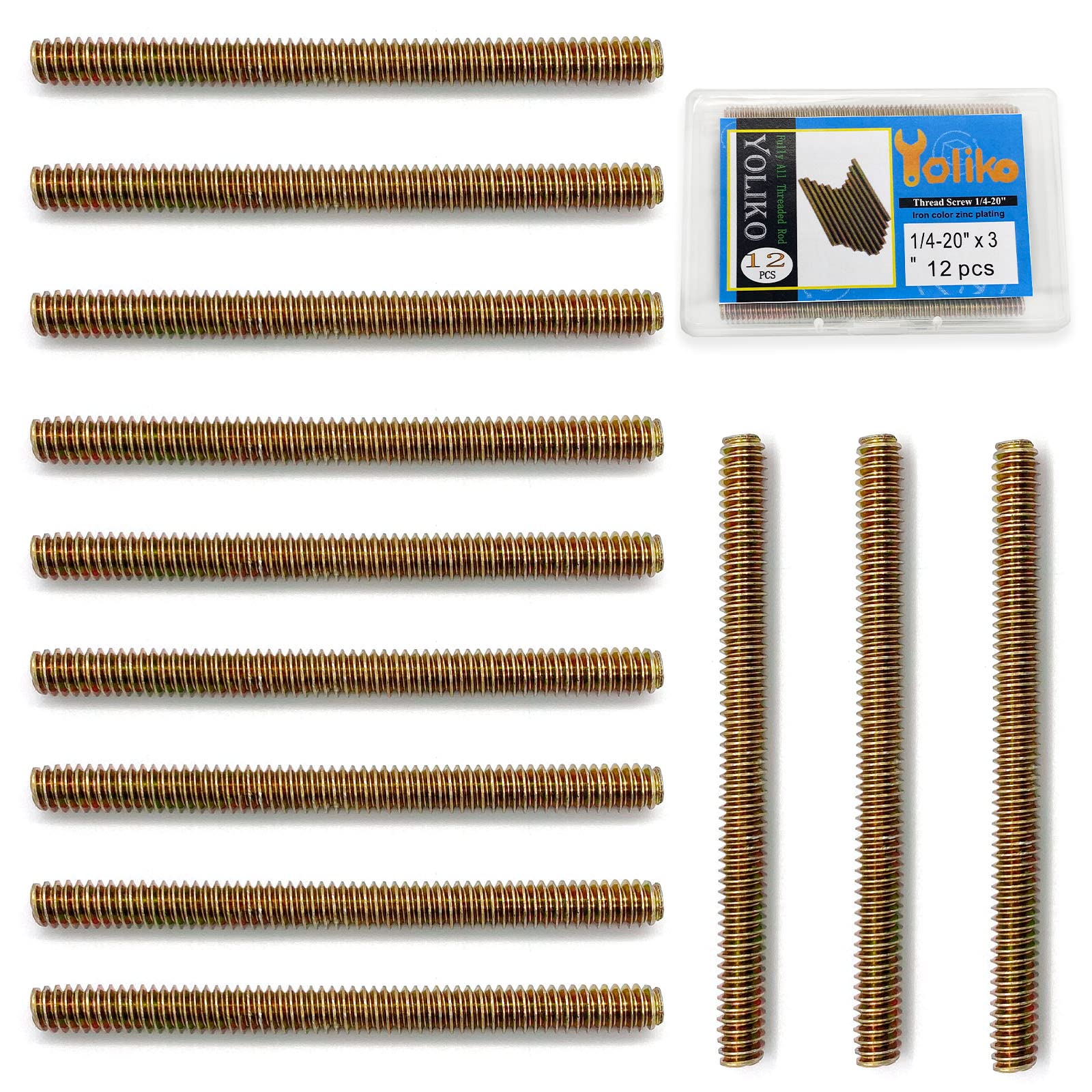 12pcs Color Zinc Fully All Threaded Rod Carbon