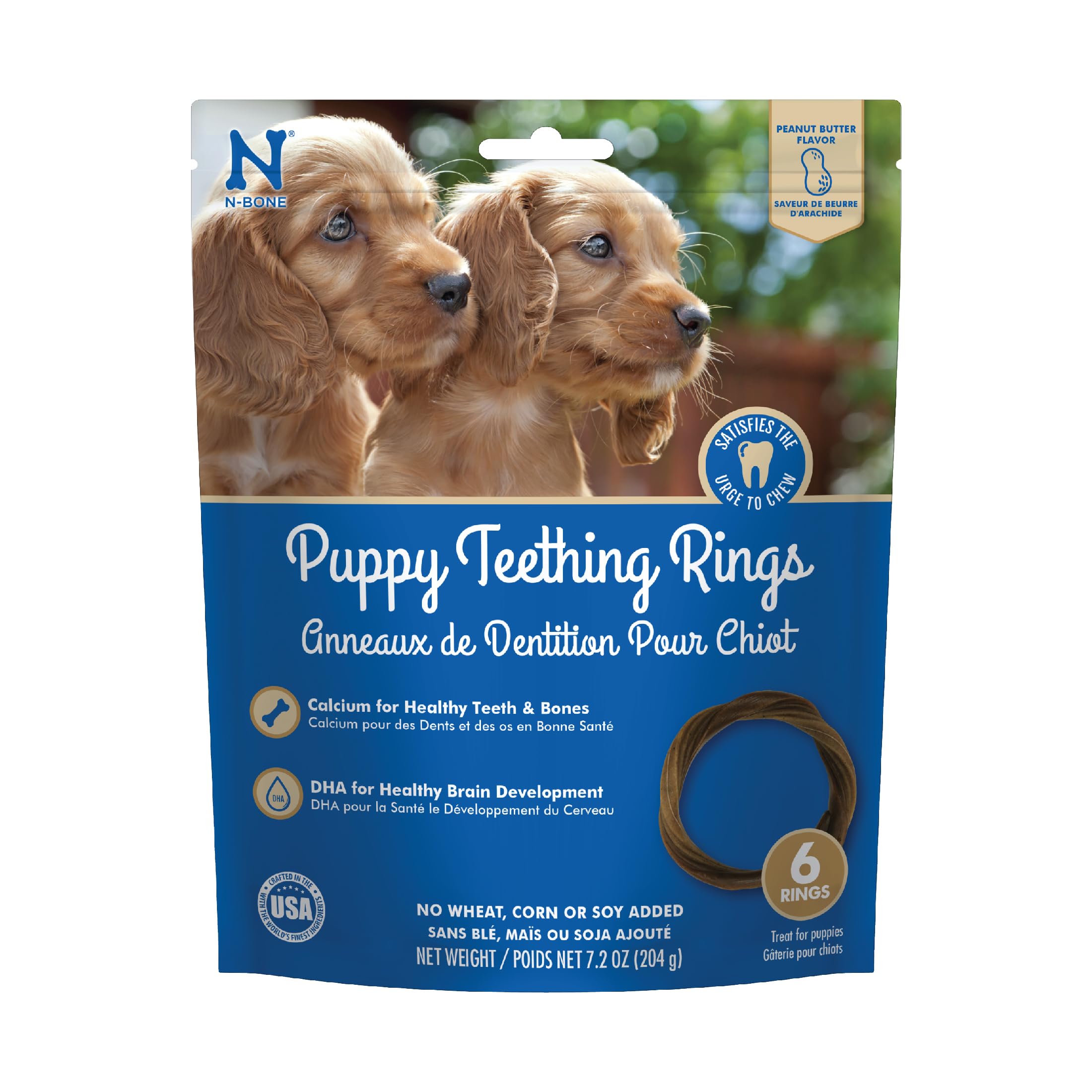 Photo 1 of **EXP:04/12/2027** N-Bone Puppy Teething Rings Peanut Butter Flavor Dog Treat, 6 Count Bag, 7.2-oz