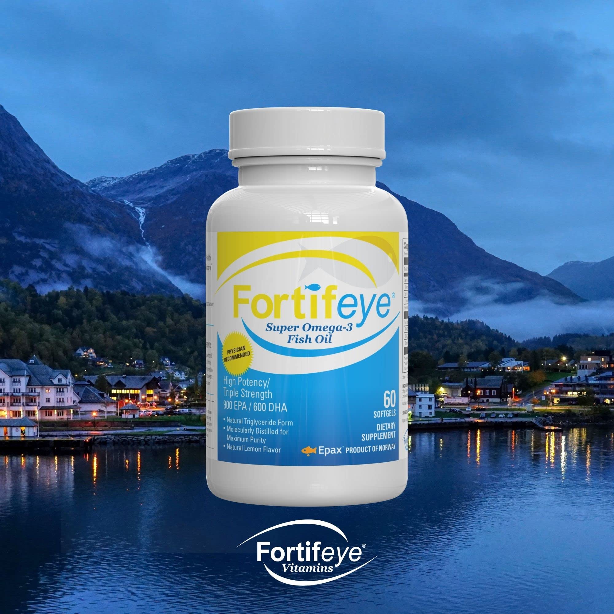 Fortifeye Vitamins Super Omega-3 Fish Oil | 1600 mg Omega 3 | with EPA and DHA | Natural Lemon Flavor 30 Servings