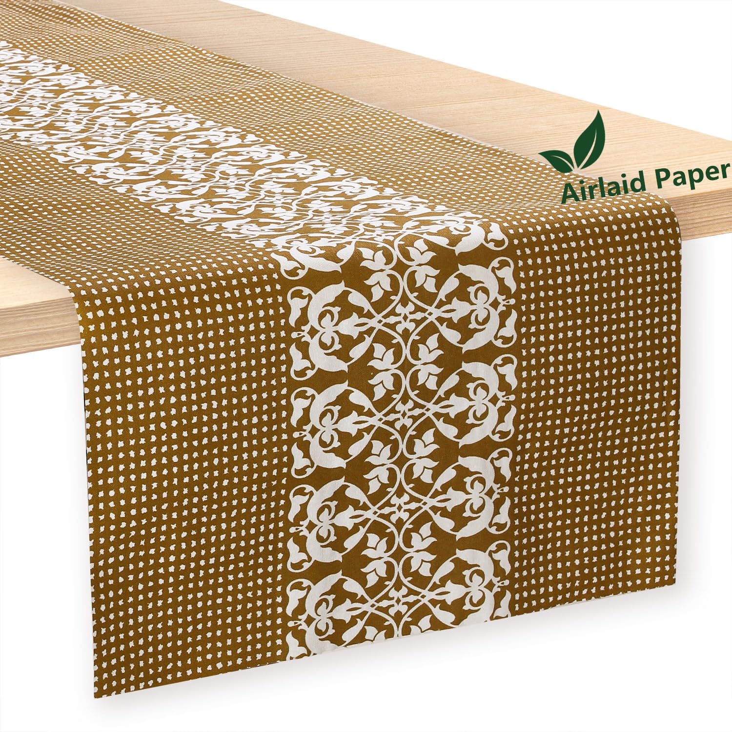 LEKOCH Disposable Brown Airlaid Paper Table Runners Roll Table Placemats Line Feel for Dining Table Mats Length Adjustable( 40*1.2M *20 Pack )