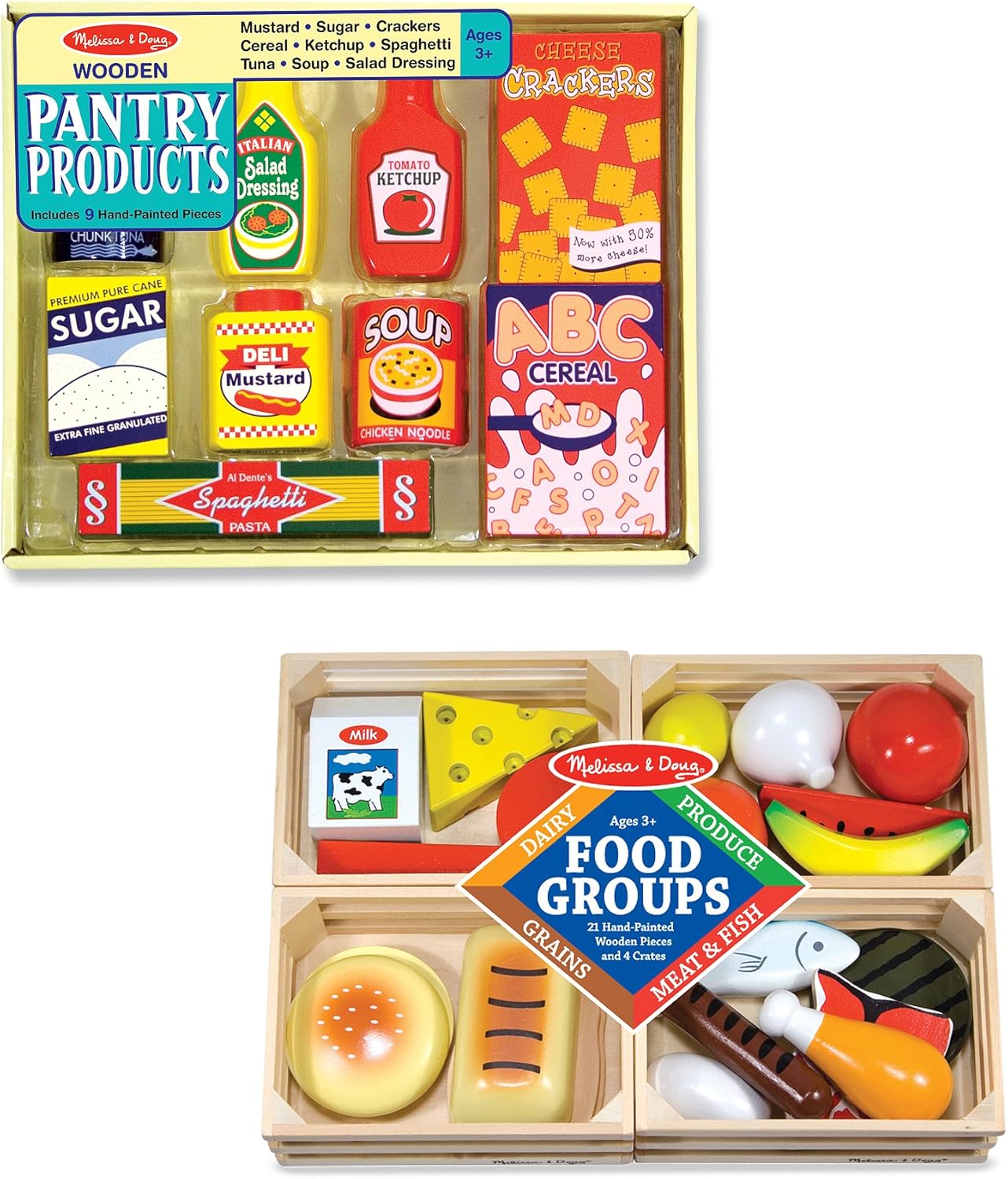 3 Item Bundle: Melissa and Doug 271 Food Groups and 4077 Pantry Wooden Play Food + Free Activity Book