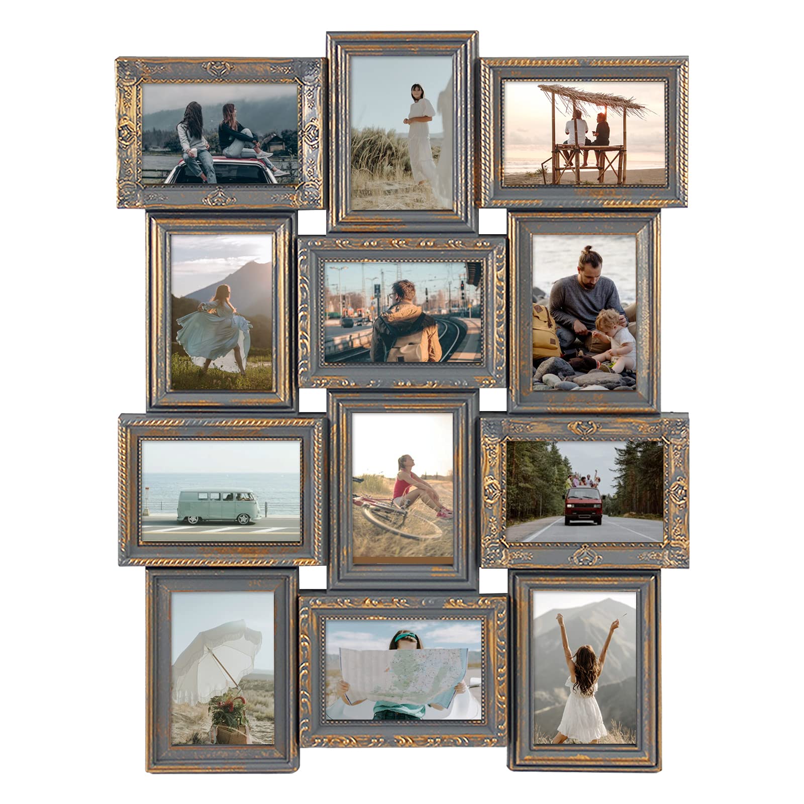 Photo 1 of (minor broken frames) J.M.Deco Picture Frame Sets For Wall, 12 Opening Picture Frames Collage for 4 x 6 Photo, Rustic Distressed Photo Frame Wall Hanging for 4x6 | Vintage