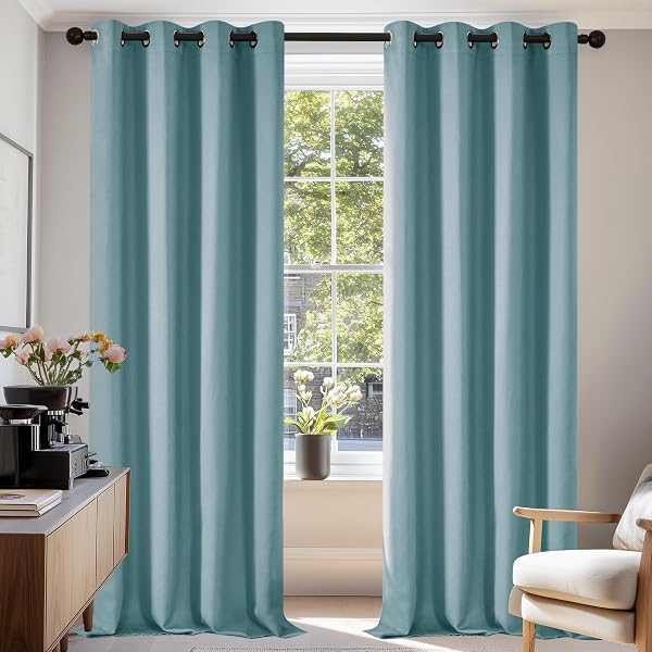 DECONOVO BLACKOUT CURTAINS FOR BEDROOM, THERMAL INSULATED ROOM DARKENING GROMMET WINDOW DRAPES, SKY BLUE, 52W X 84L INCH, PACK OF 2 FOR LIVING ROOM & NURSERY PRIVACY PANELS