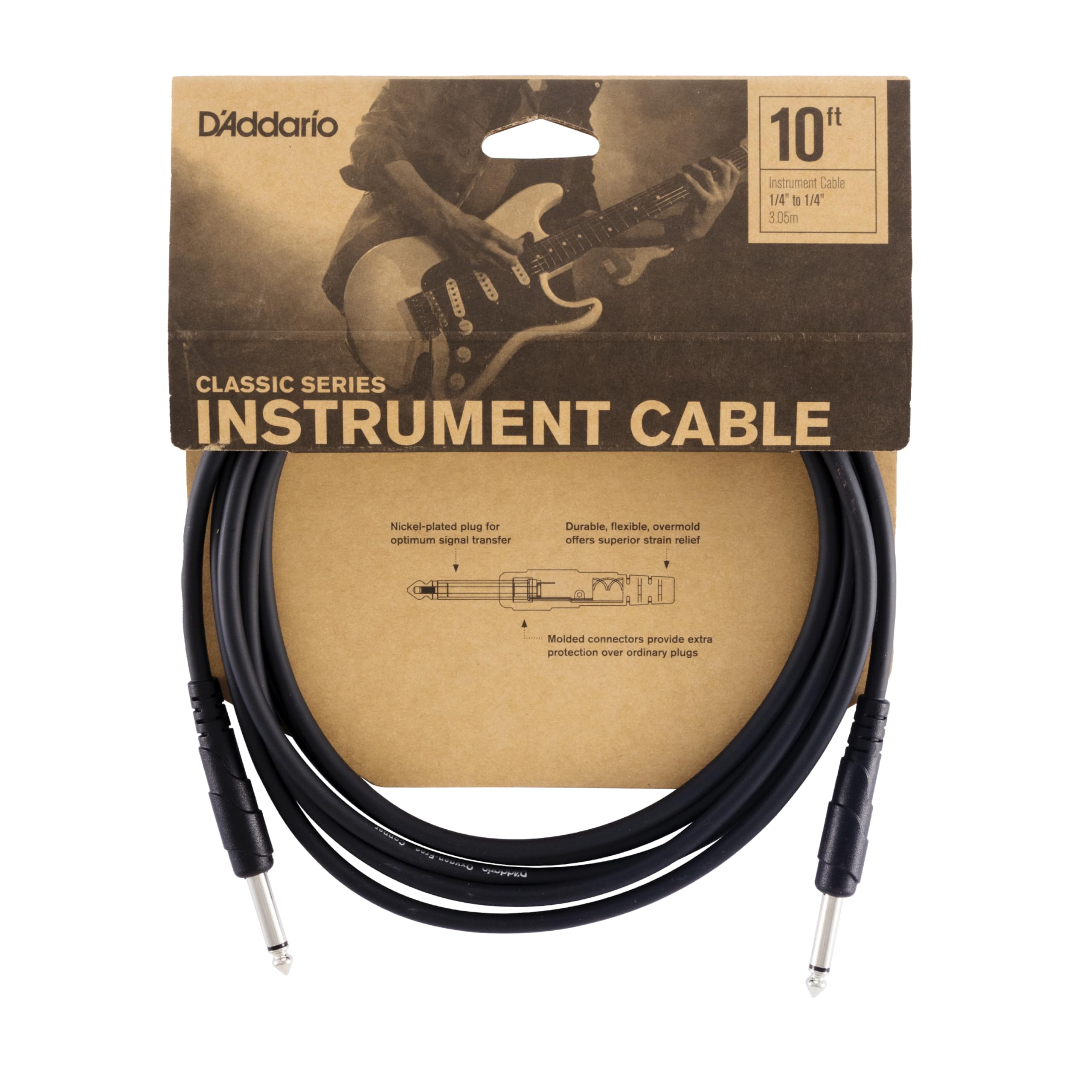 Planet Waves D'Addario Guitar Cable - 1/4 Inch Male to 1/4 Inch Male - Classic Series - 10 Feet/3.05 Meters - Straight - 1 Pack