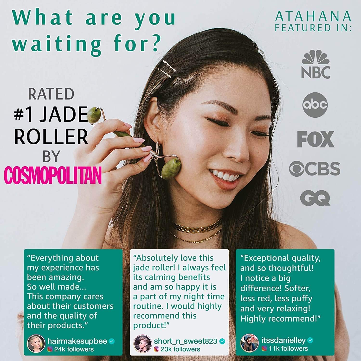 Jade Roller and Gua Sha Set - 100% Natural Jade Stone Roller & Gua Sha - Video Tutorial & Ebook Included - Real Jade Roller for Face: Beauty
