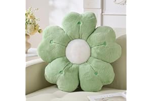 VDOIOE Flower Throw Pillow, Cute Daisy Cherry Blossom Flower Shaped Green Throw Pillow 15.7In Green Floor Cushion for Home Bedroom Sofa Chair Couch Decor