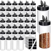 TANEMUDO 42 Pcs 16 oz Plastic Spice Jars with Shaker Lids Clear Kitchen Containers for Seasoning Storage, Large Spice Bottles with Black Cap