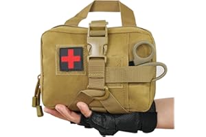 SOKNAZQ IFAK Trauma Kit, EMT Pouch Molle Ifak Pouch, Israeli Style Straps, Survival First Aid Kit with Tourniquet for Tactical, Travel, Hiking, Military Vehicles, Camping, Outdoor (Khaki)