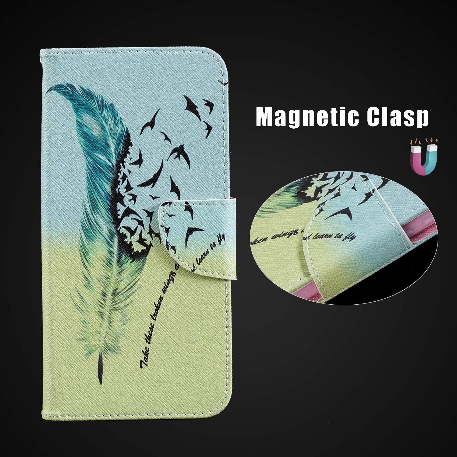 Thoankj Samsung Galaxy A71 Case Shockproof Slim PU Leather Flip Pouch Wallet Phone Silicone Cover with Magnetic Stand Card Holder Slot Protective Smartphone Cases for Samsung Galaxy A71 Feather Birds - Image 5