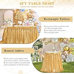 Table Skirt for Rectangle Table 6ft Gold Sequin