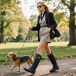 HISEA Black Rain Boots Women Slim Calf PVC Rubber