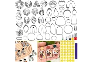 PTFJZ Polymer Clay Cutters for Earring Making 76pcs Clay Tools Set 67 Shapes Stainless Steel Clay Cutters with 8 Circle Shape Cutters 1 Letter Stamp